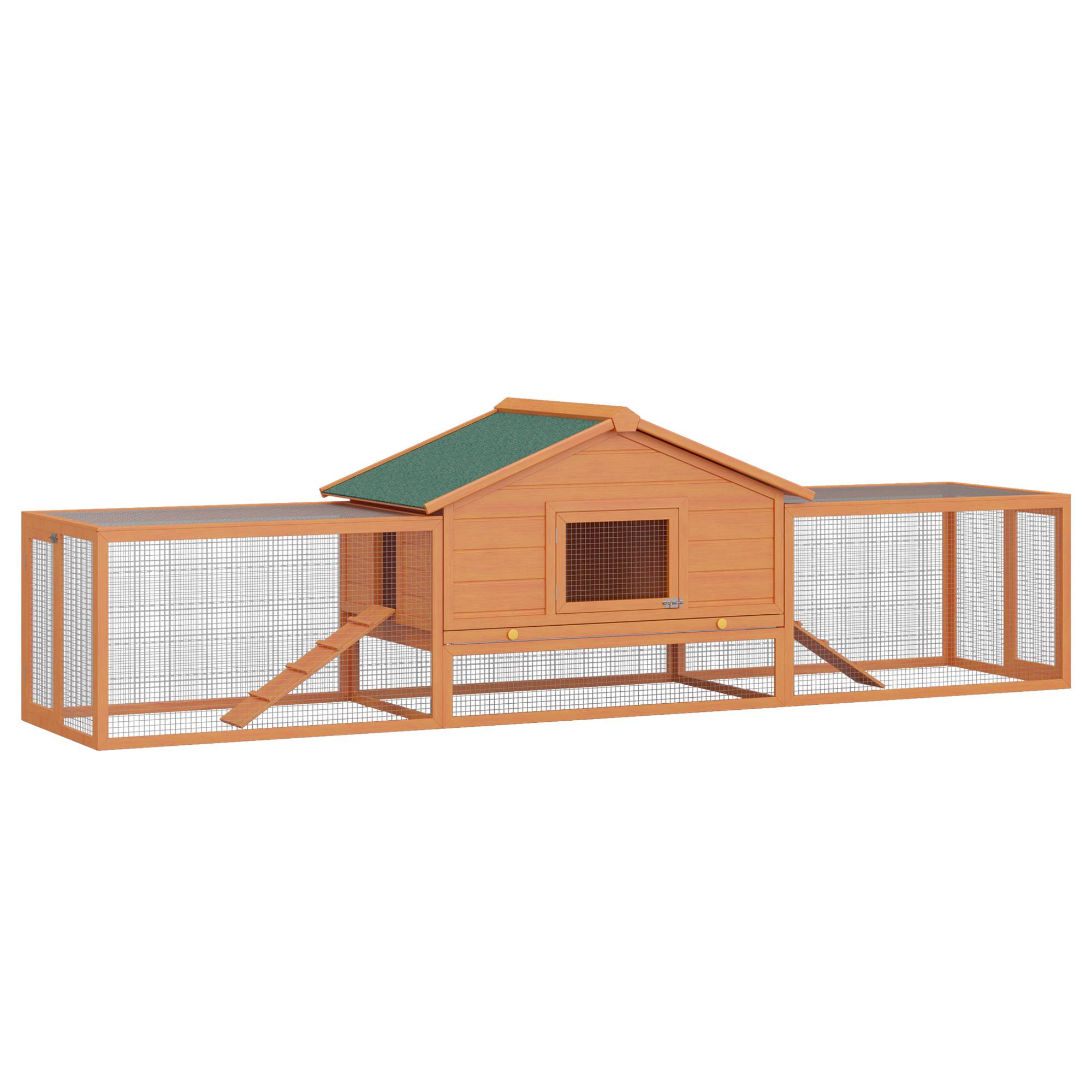 Cage petits animaux, 2 enclos, 2 rampes, 309 cm x 79 cm x 86 cm, naturel + vert - Image 1