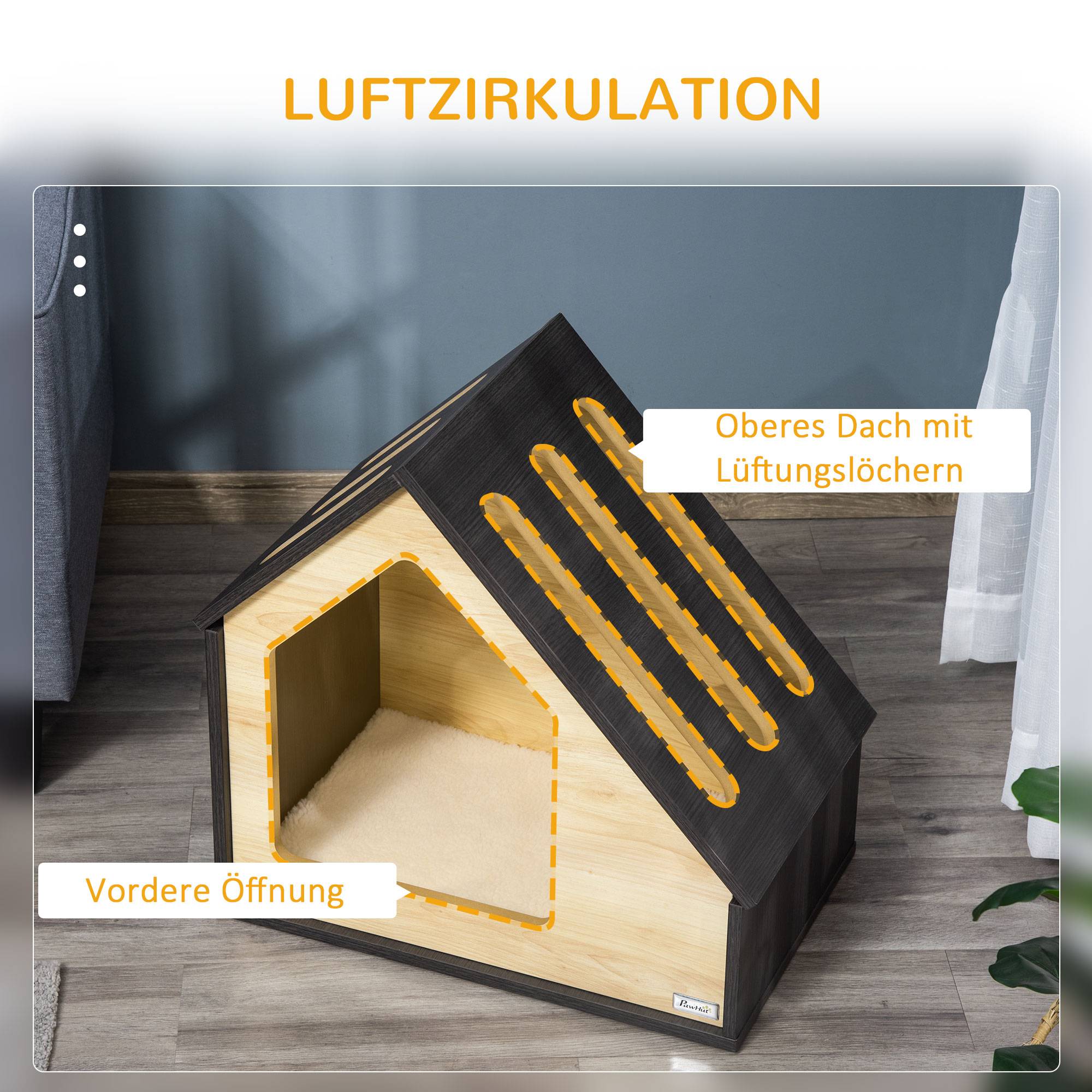 Maisonnette pour chien en MDF brun avec coussin 60 x 40 x 59.2 cm - PANGIVO - Image 5
