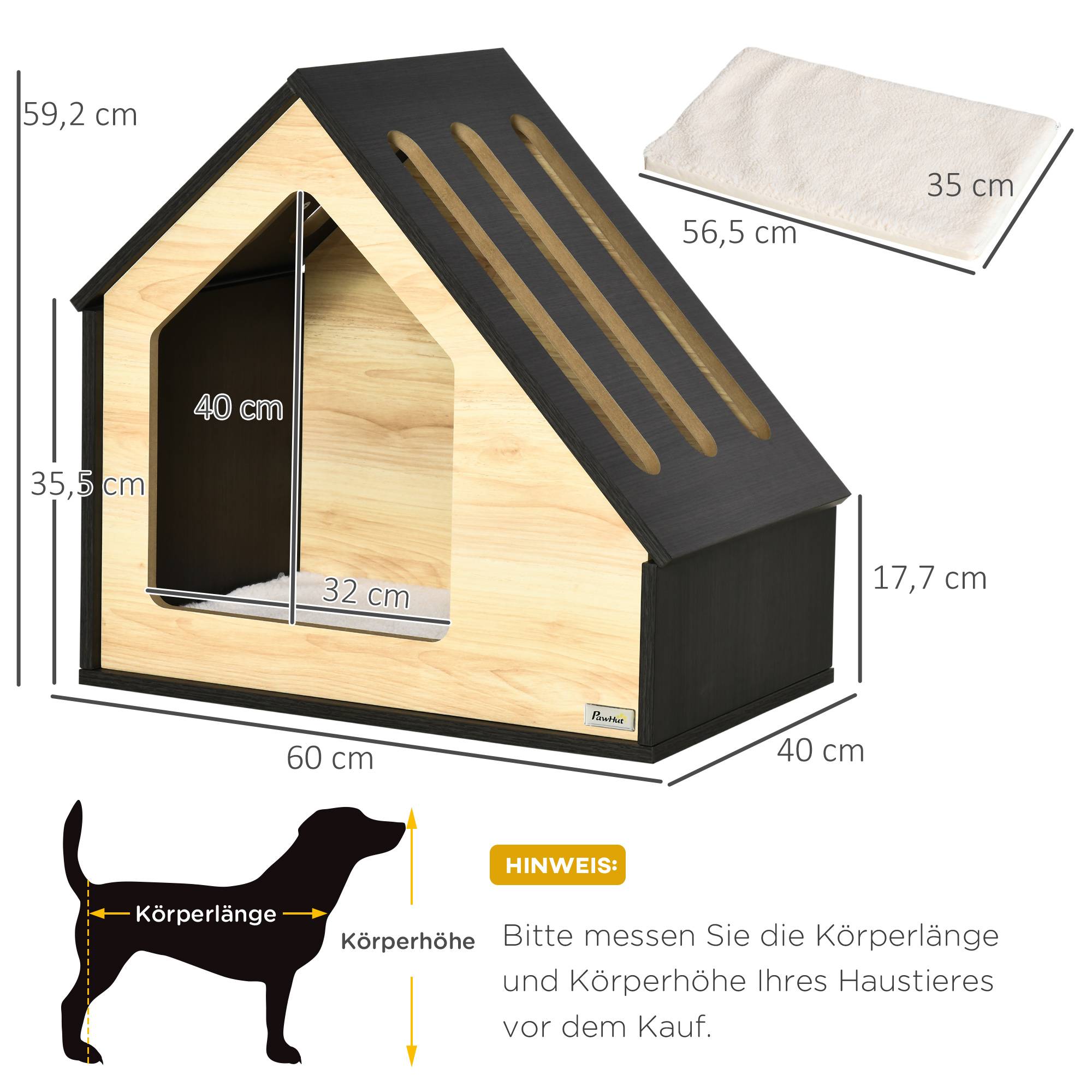 Maisonnette pour chien en MDF brun avec coussin 60 x 40 x 59.2 cm - PANGIVO - Image 3