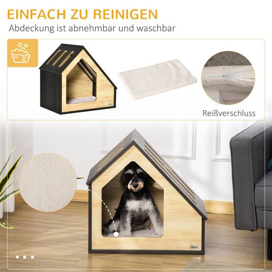 Maisonnette pour chien en MDF brun avec coussin 60 x 40 x 59.2 cm - PANGIVO - Image 4
