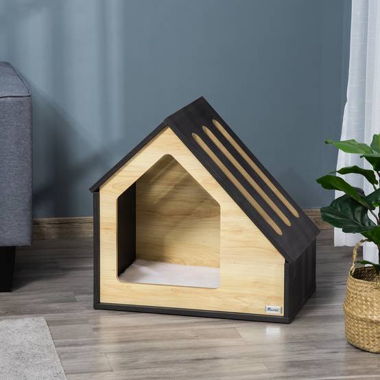 Maisonnette pour chien en MDF brun avec coussin 60 x 40 x 59.2 cm - PANGIVO - Image 2