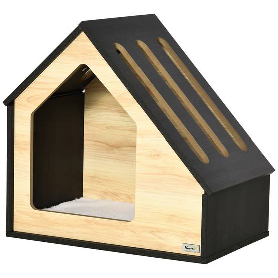 Maisonnette pour chien en MDF brun avec coussin 60 x 40 x 59.2 cm - PANGIVO - Image 1