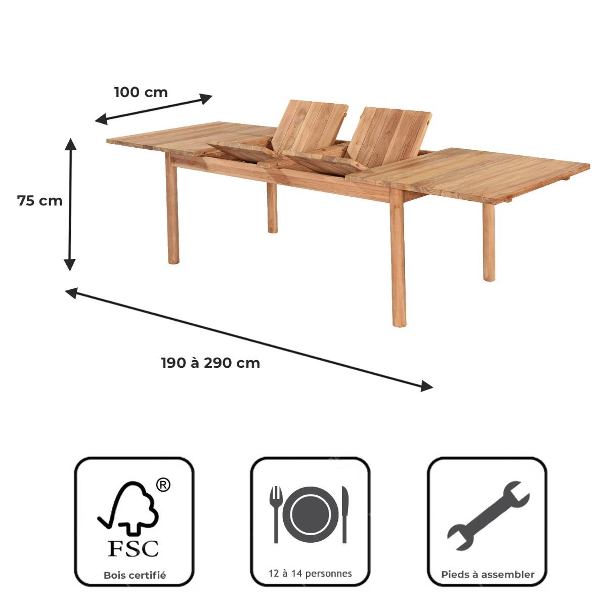 Table de jardin extensible rectangulaire teck massif 190/290 cm Auckland XL - TECK'Attitude - Image 9