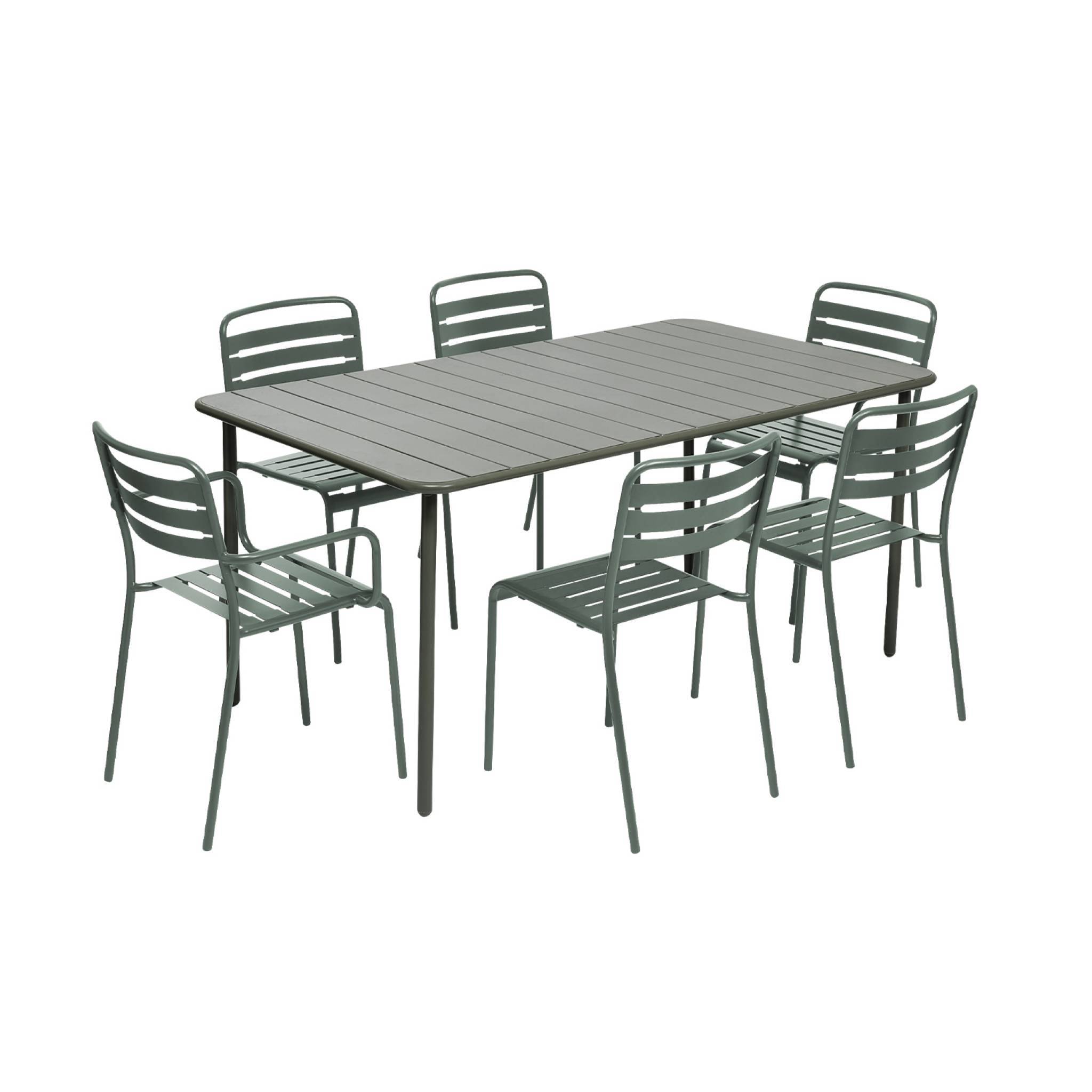sweeek - Table de jardin métal + 6 assises kaki. acier traitement anti rouille | sweeek - Image 2