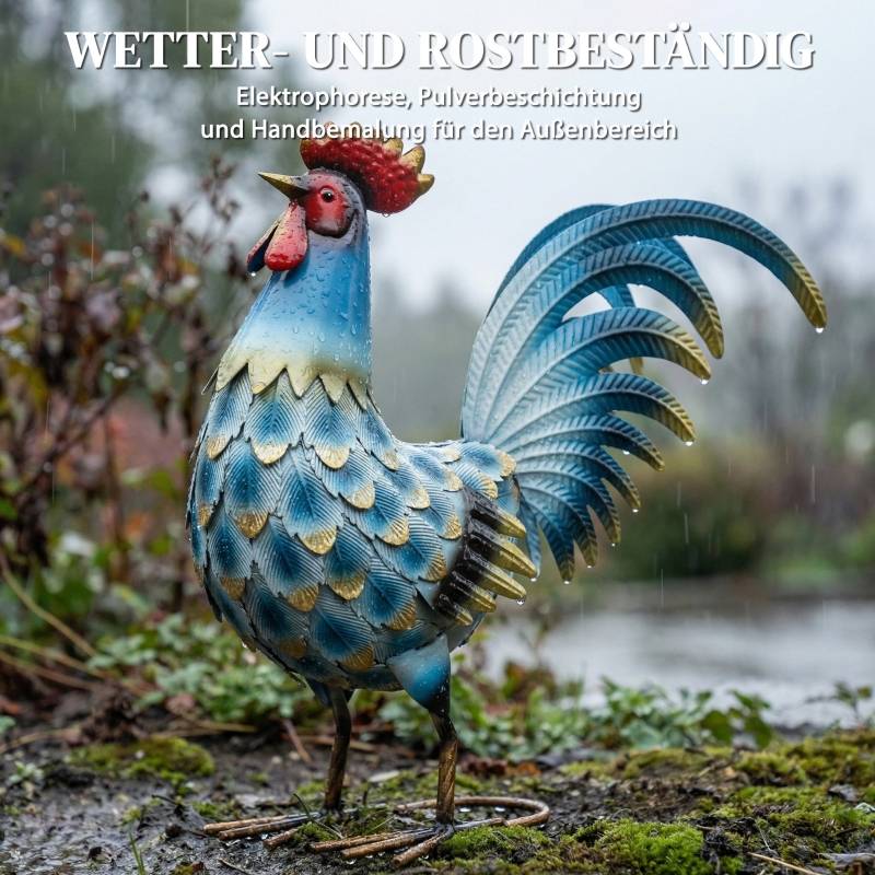 Statue coq de jardin métal décoration extérieure anti-rouille multicolore 41cm - ComfortXL Outdoor Living - Image 5