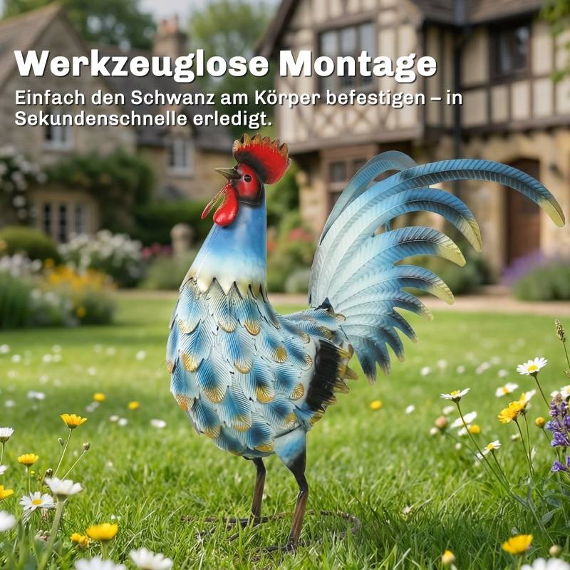 Statue coq de jardin métal décoration extérieure anti-rouille multicolore 41cm - ComfortXL Outdoor Living - Image 7