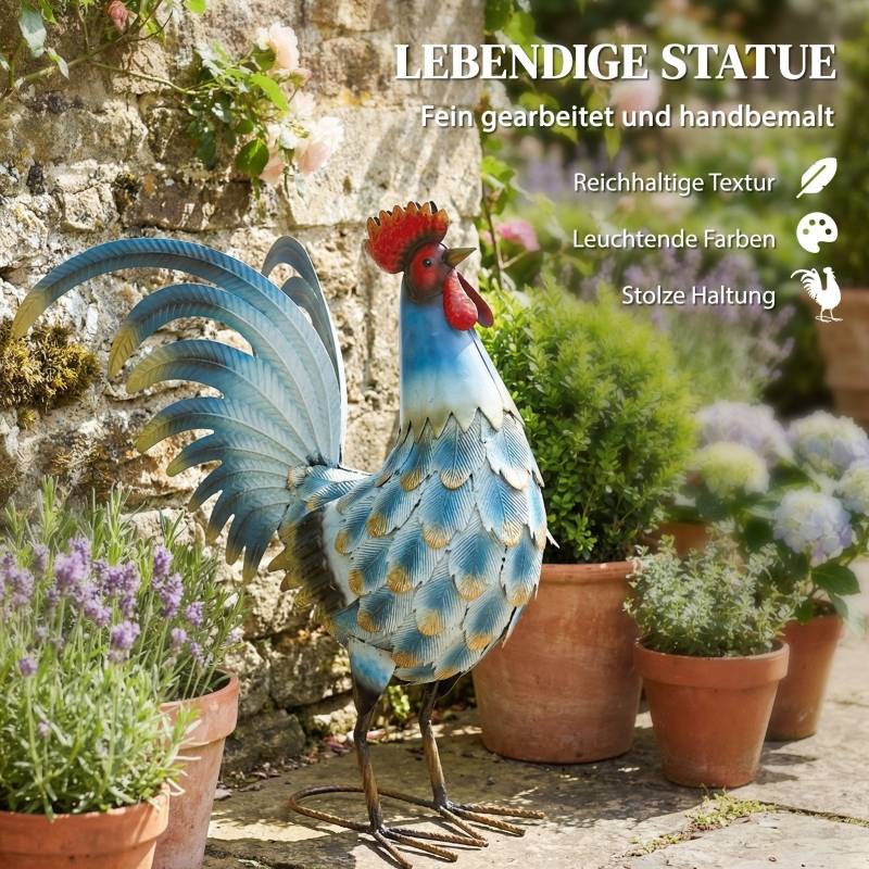 Statue coq de jardin métal décoration extérieure anti-rouille multicolore 41cm - ComfortXL Outdoor Living - Image 4
