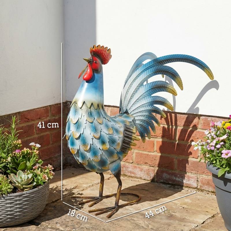 Statue coq de jardin métal décoration extérieure anti-rouille multicolore 41cm - ComfortXL Outdoor Living - Image 3