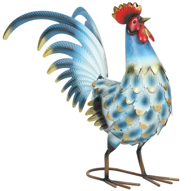 Statue coq de jardin métal décoration extérieure anti-rouille multicolore 41cm - ComfortXL Outdoor Living - Image 2