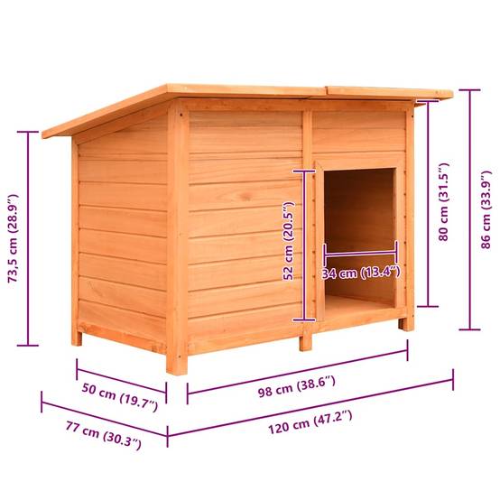 Niche pour Chien en Bois de Pin Massif Abri Extérieur avec Toit Étanche 120x77x86 cm Brun - ComfortXL Pet Living - Image 6