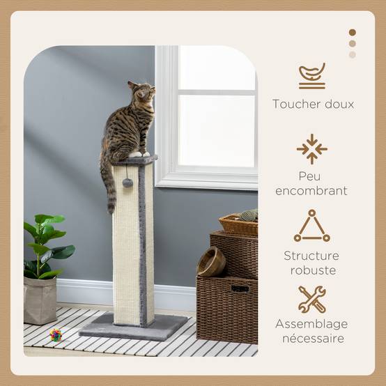 Griffoir poteau chat sisal naturel peluche boule de jeu suspendue 41x81cm gris crème - ComfortXL Outdoor Living - Image 6