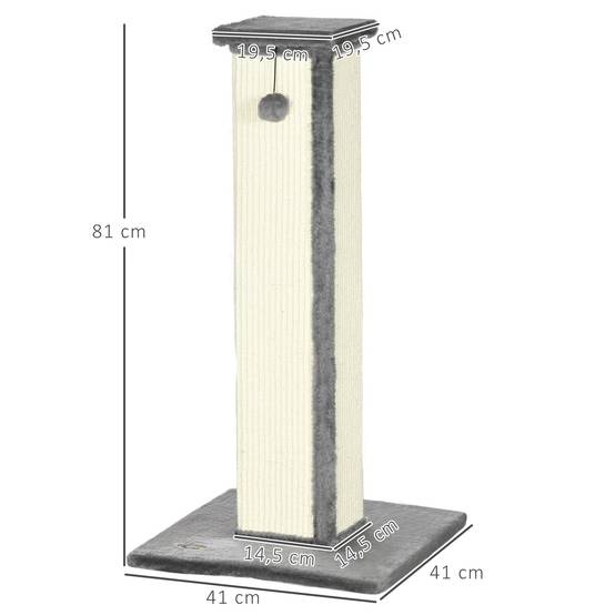 Griffoir poteau chat sisal naturel peluche boule de jeu suspendue 41x81cm gris crème - ComfortXL Outdoor Living - Image 5