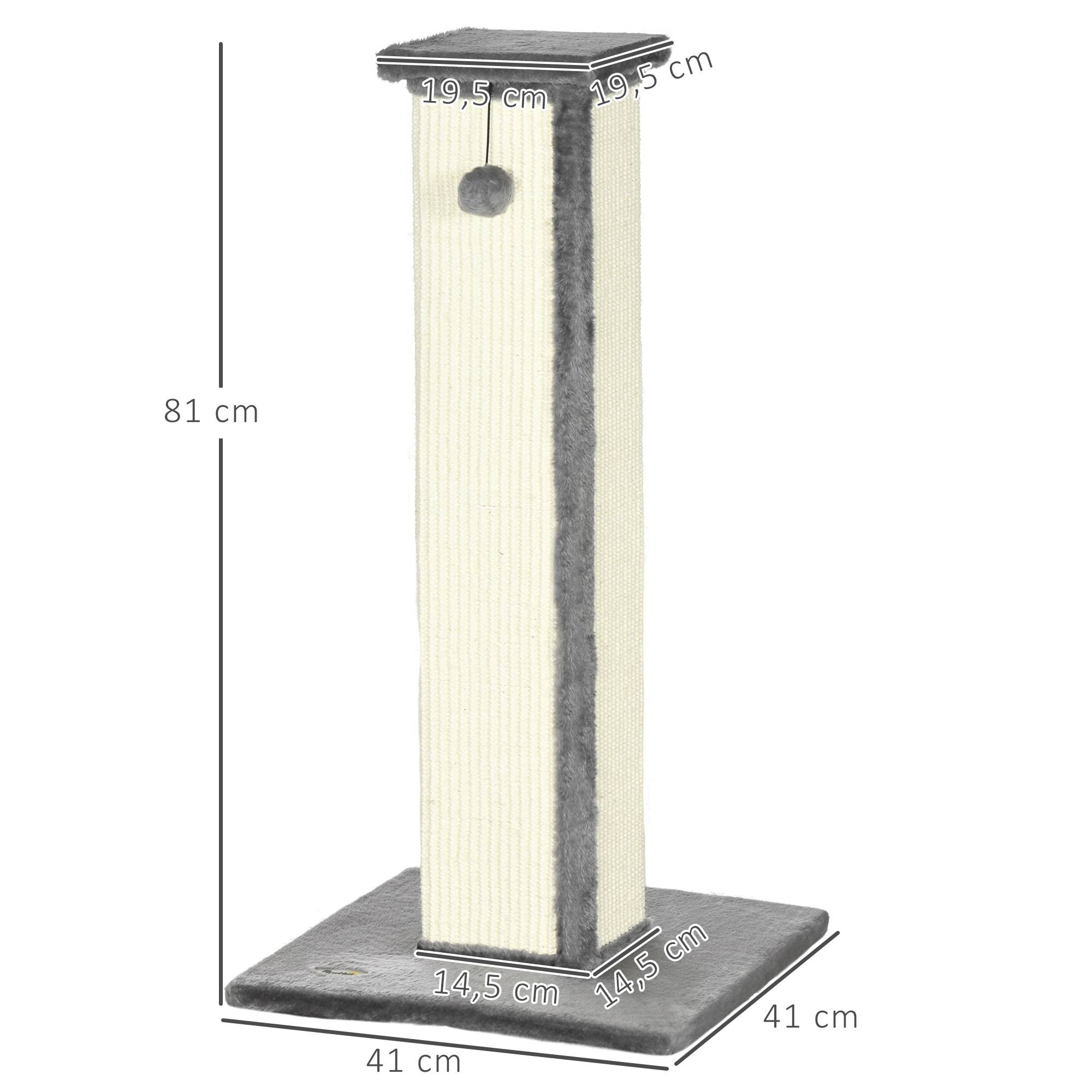 Griffoir poteau chat sisal naturel peluche boule de jeu suspendue 41x81cm gris crème - ComfortXL Outdoor Living - Image 5
