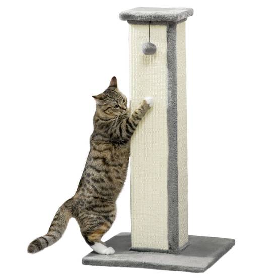 Griffoir poteau chat sisal naturel peluche boule de jeu suspendue 41x81cm gris crème - ComfortXL Outdoor Living - Image 1