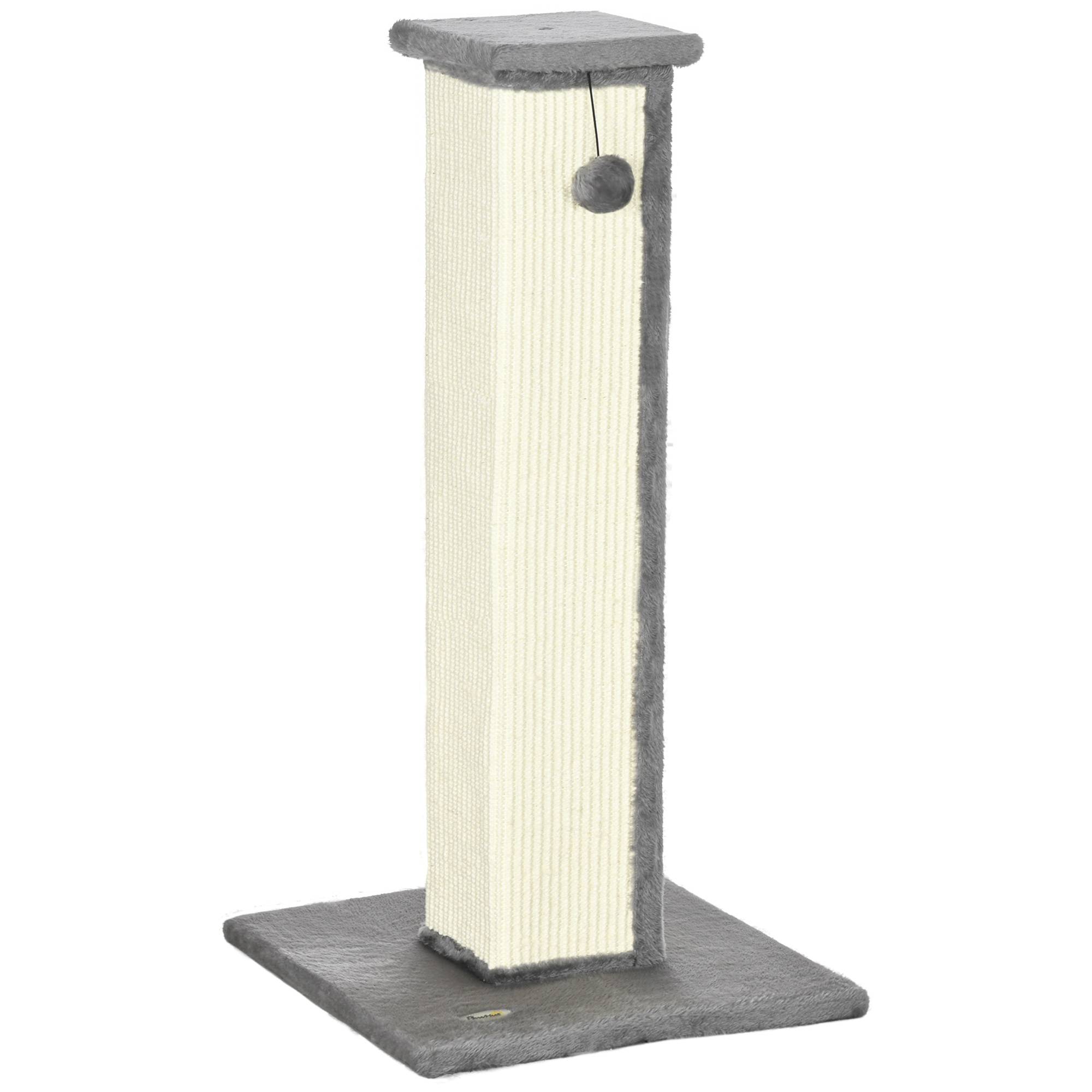 Griffoir poteau chat sisal naturel peluche boule de jeu suspendue 41x81cm gris crème - ComfortXL Outdoor Living - Image 2