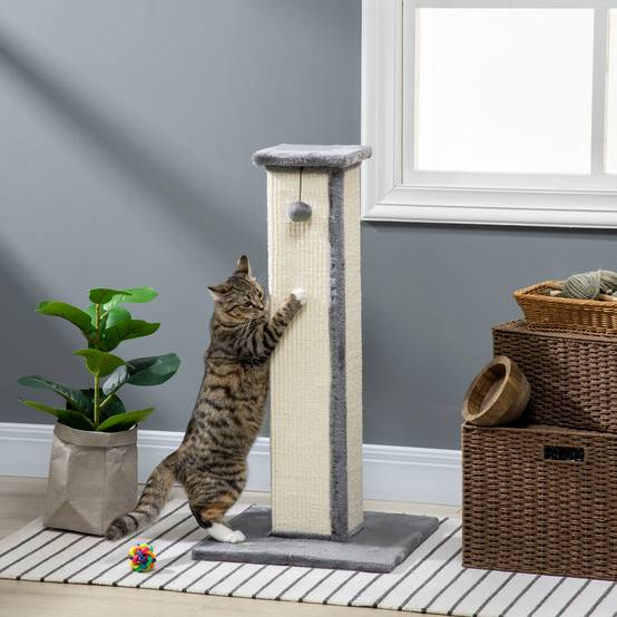 Griffoir poteau chat sisal naturel peluche boule de jeu suspendue 41x81cm gris crème - ComfortXL Outdoor Living - Image 3