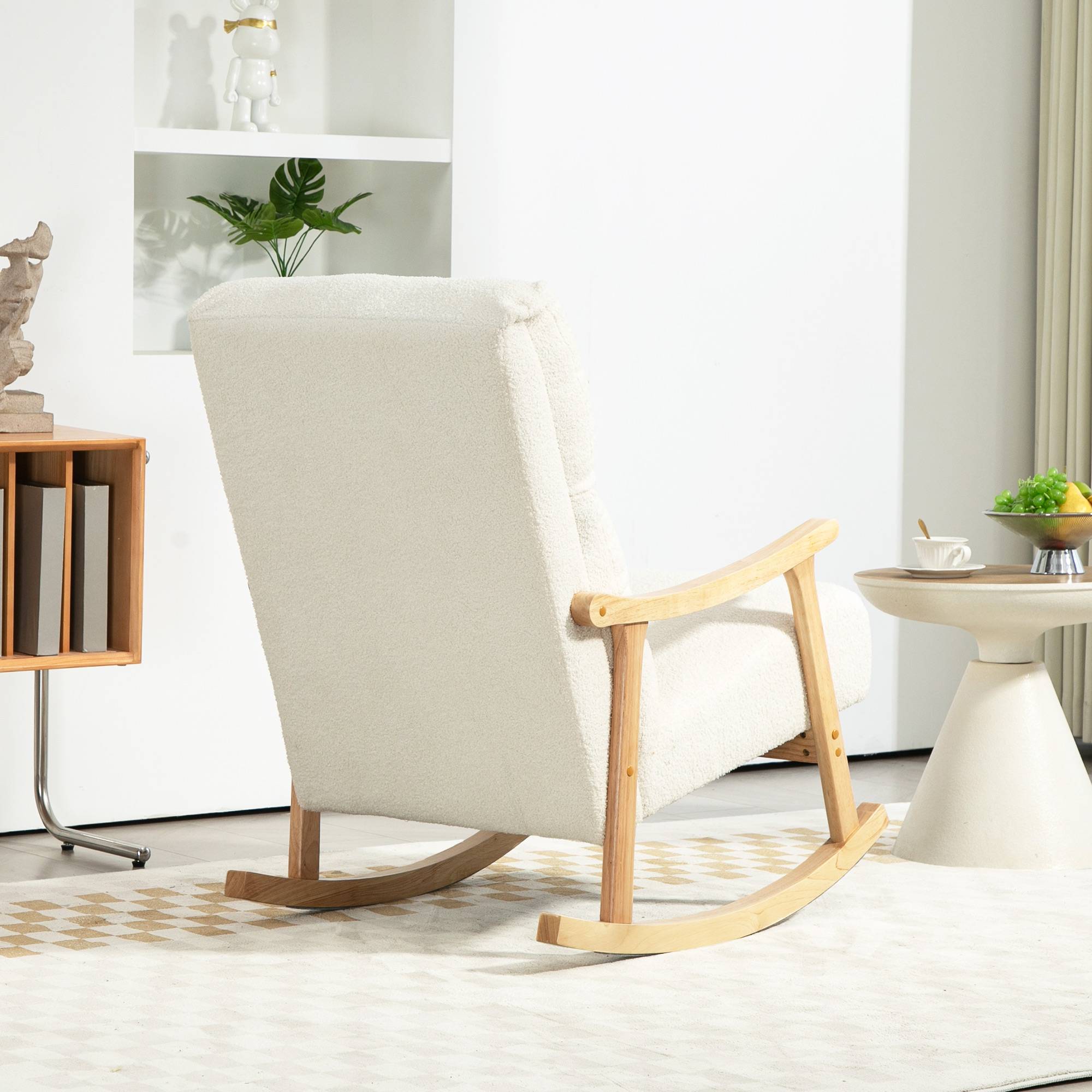 Fauteuil à bascule, rocking chair en velours teddy avec assise rembourré, dossier ergonomique, 65 x 90 x 98 cm, crème - Image 9