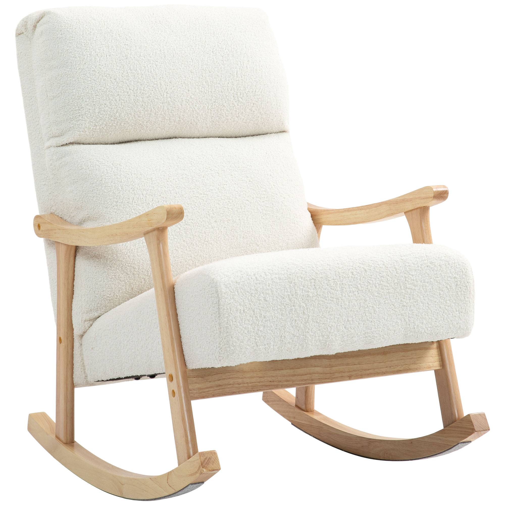 Fauteuil à bascule, rocking chair en velours teddy avec assise rembourré, dossier ergonomique, 65 x 90 x 98 cm, crème - Image 2