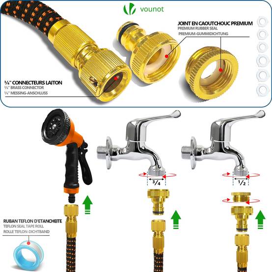Tuyau d’Arrosage Extensible 15m Renforce avec Accessoires orange - Image 4