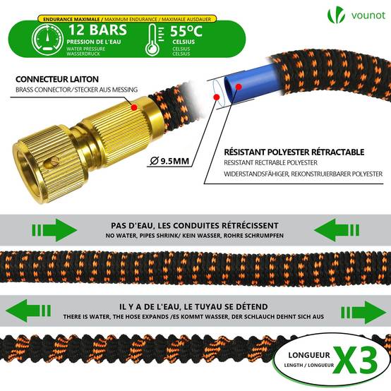 Tuyau d’Arrosage Extensible 15m Renforce avec Accessoires orange - Image 2