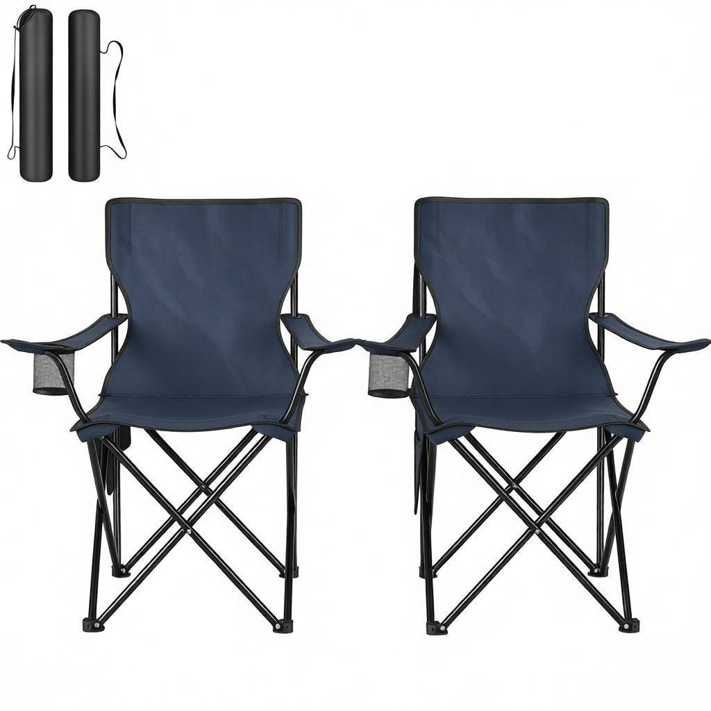 Lot de 2 chaises pliantes pour la pêche, le camping, la pêche, les réalisateurs avec porte-gobelet et sac Violet