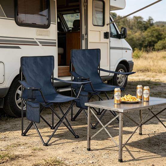 Lot 2 chaises camping métal tissu Oxford plage pêche pliable porte-gobelet bleu marine - ComfortXL Outdoor Living Lot 2 chaises camping métal tissu Oxford plage pêche pliable porte-gobelet bleu marine - ComfortXL Outdoor Living