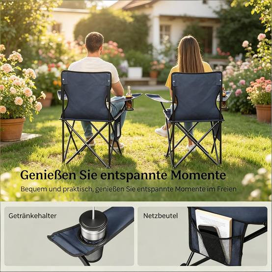 Lot De 2 Chaises Pliantes Bleues Pour Pêche, Camping Et Festivals - Avec Sac De Transport Et Porte-Gobelet - 120 Kg