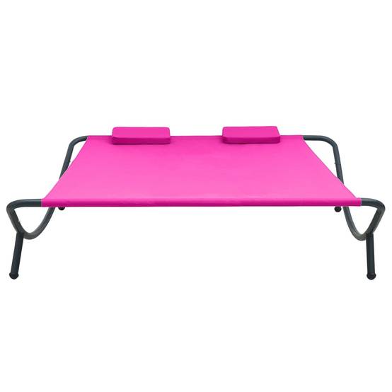 Transat 2 Places Spacieux Tissu Oxford Facile à Nettoyer avec Oreillers pour Terrasse ou Piscine Rose – ComfortXL Outdoor Living - Image 2