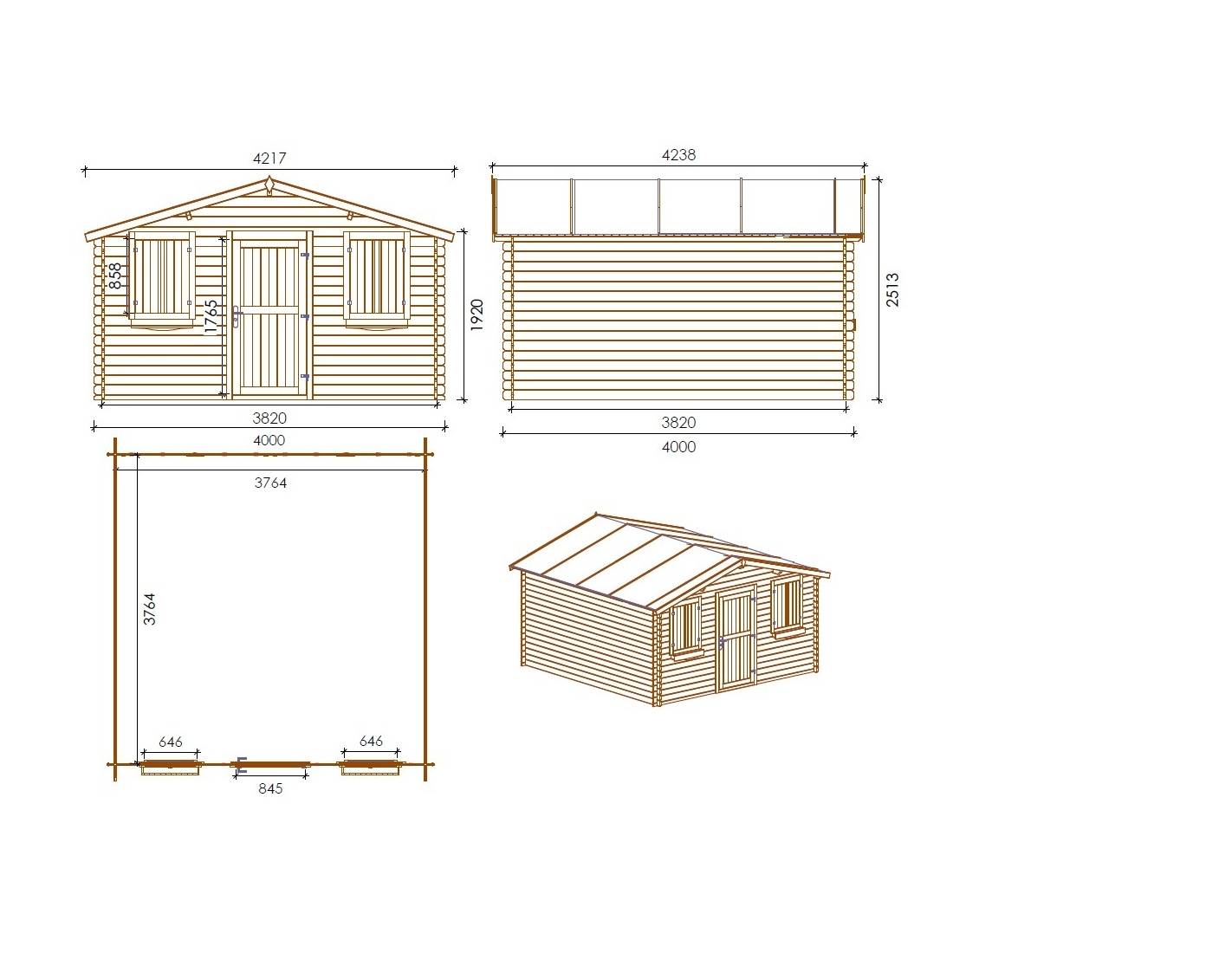 Altanka - Abri de jardin en bois - 4x4 m + terrasse avec balustrade et avant-toit en bois - 28 m2 - Traité - DOM144+DOM541+DOM542+POD05 - ALTANKA - Imagen 2