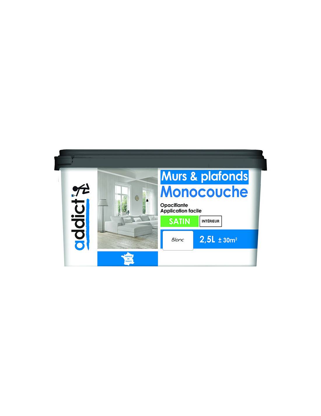 Peinture Acrylique Satin Monocouche 2.5 Litres Blanc - Addict - Image 1