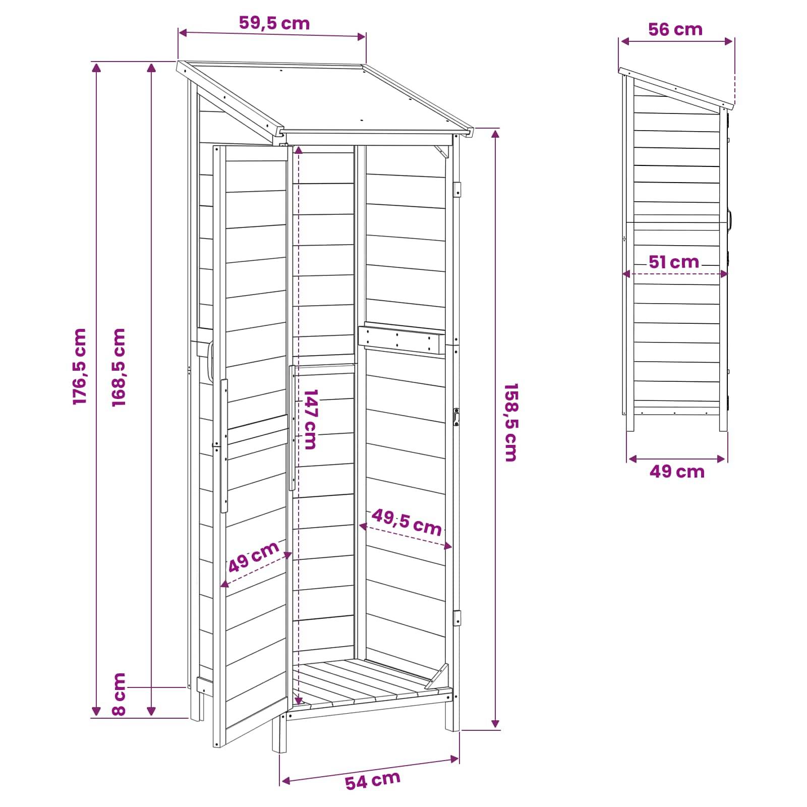 Vidaxl - Abri de jardin Marron 59,5 x 56 x 176,5 cm Bois de Sapin Massif 0.3m² vidaXL 42033479 - Image 3