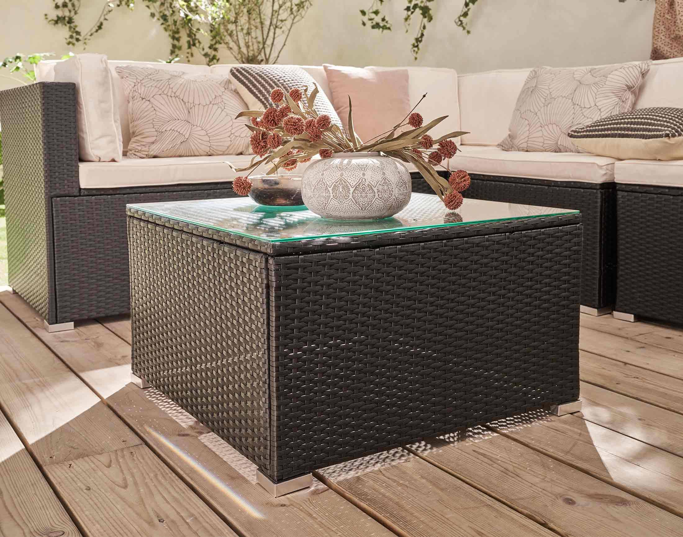 Best Mobilier - Cairns - salon bas de jardin 5 places - résine tressée noire et coussins beiges - Best Mobilier - Imagen 5