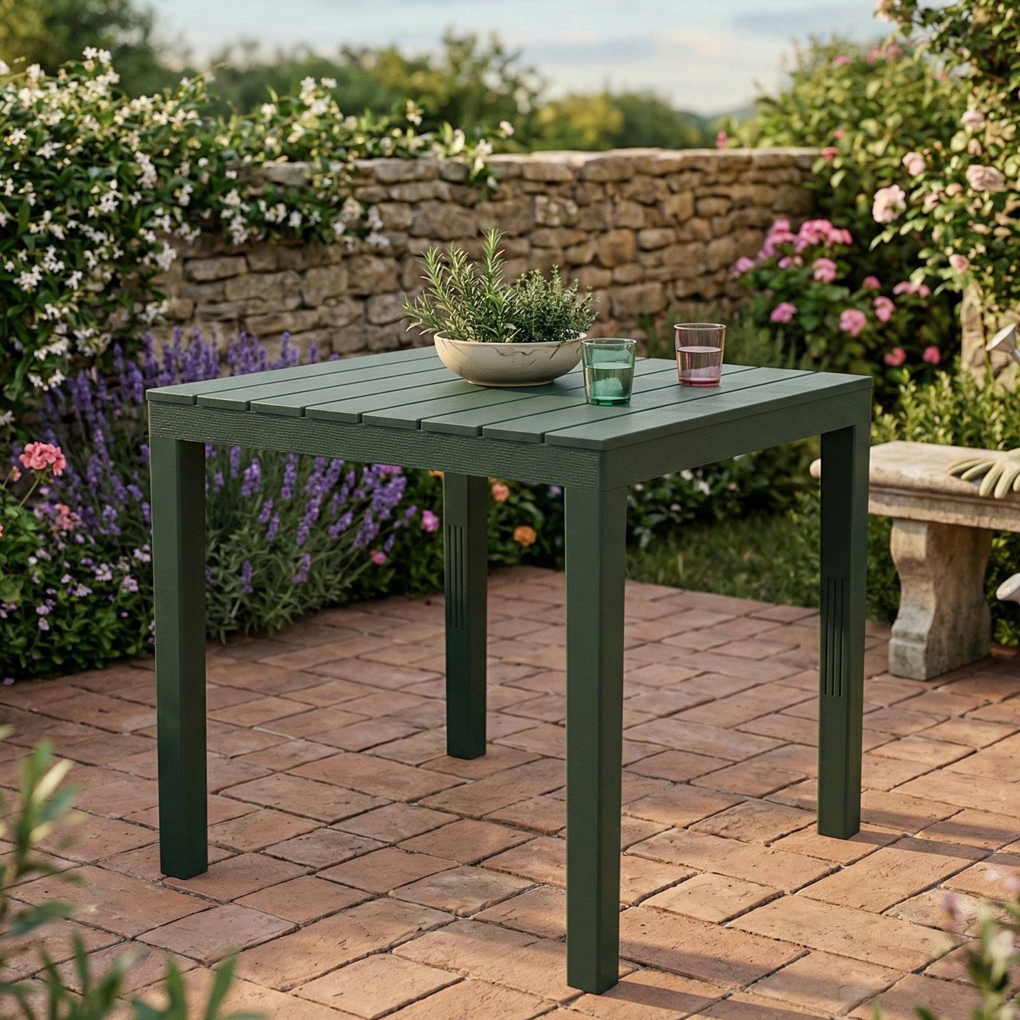 Dmora - Table d'extérieur Vicenza, Table de jardin carrée, Table basse fixe intérieure et extérieure, 100% Made in Italy, 78x78h72 cm, Anthracite - Dmora - Imagen 2