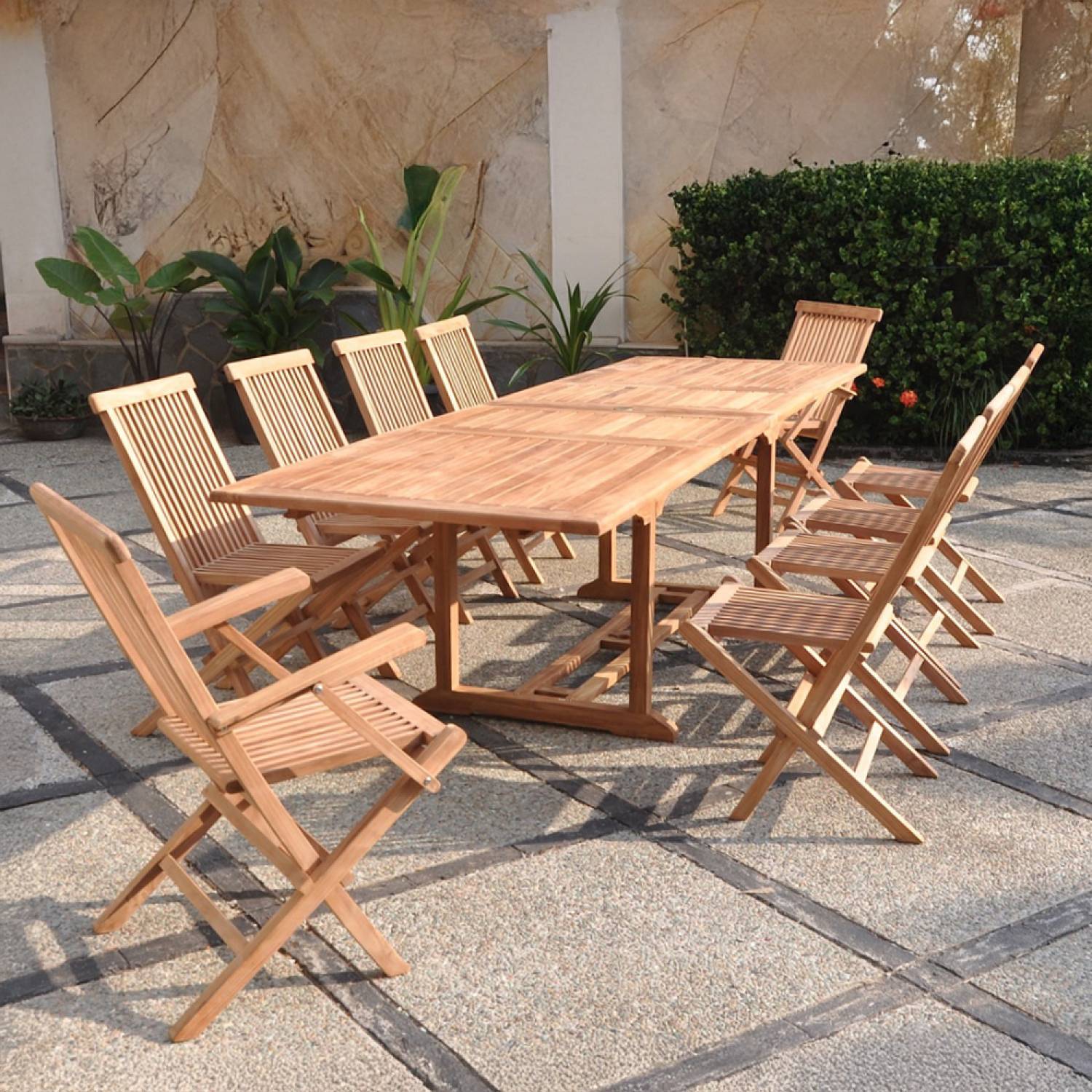 Salon de jardin teck 12 places table rectangulaire 8 chaises 2 fauteuils KAJANG - Image 3