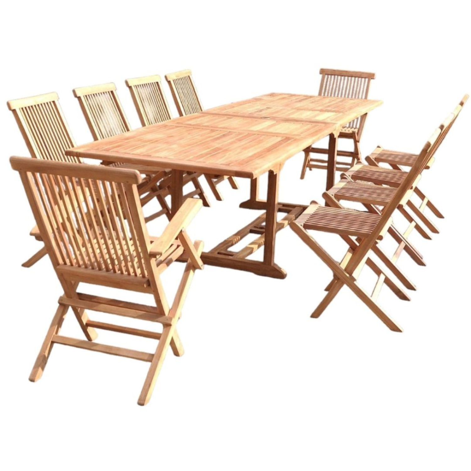 Salon de jardin teck 12 places table rectangulaire 8 chaises 2 fauteuils KAJANG - Image 1