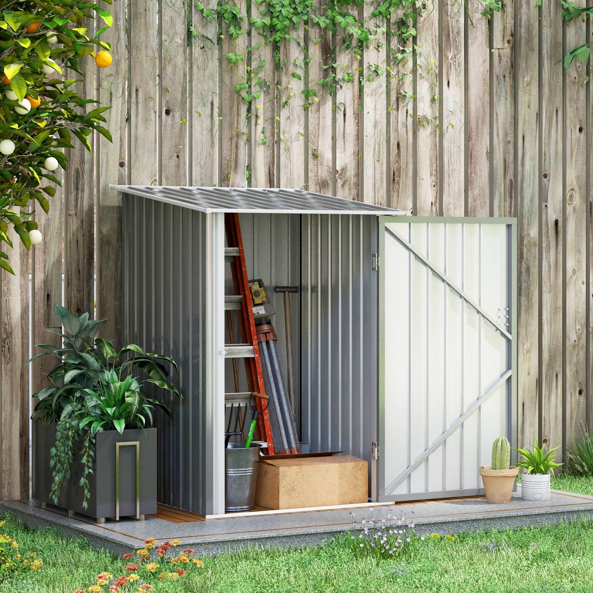 Abri Jardin Acier Rangement Extérieur 0,92m² Toit Penché Gris Clair - ComfortXL Outdoor Living - Image 1
