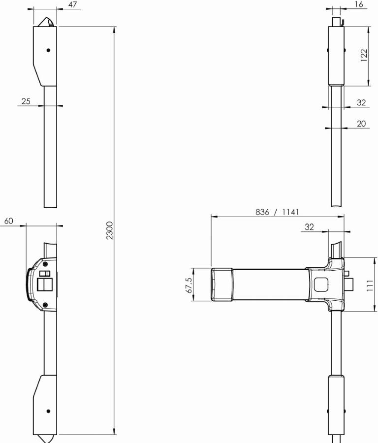 Fermeture anti-panique JPM Push bar 90+ - 2 points haut et bas - 1141 mm - Blanche - PJ2100-68-0A - Image 2