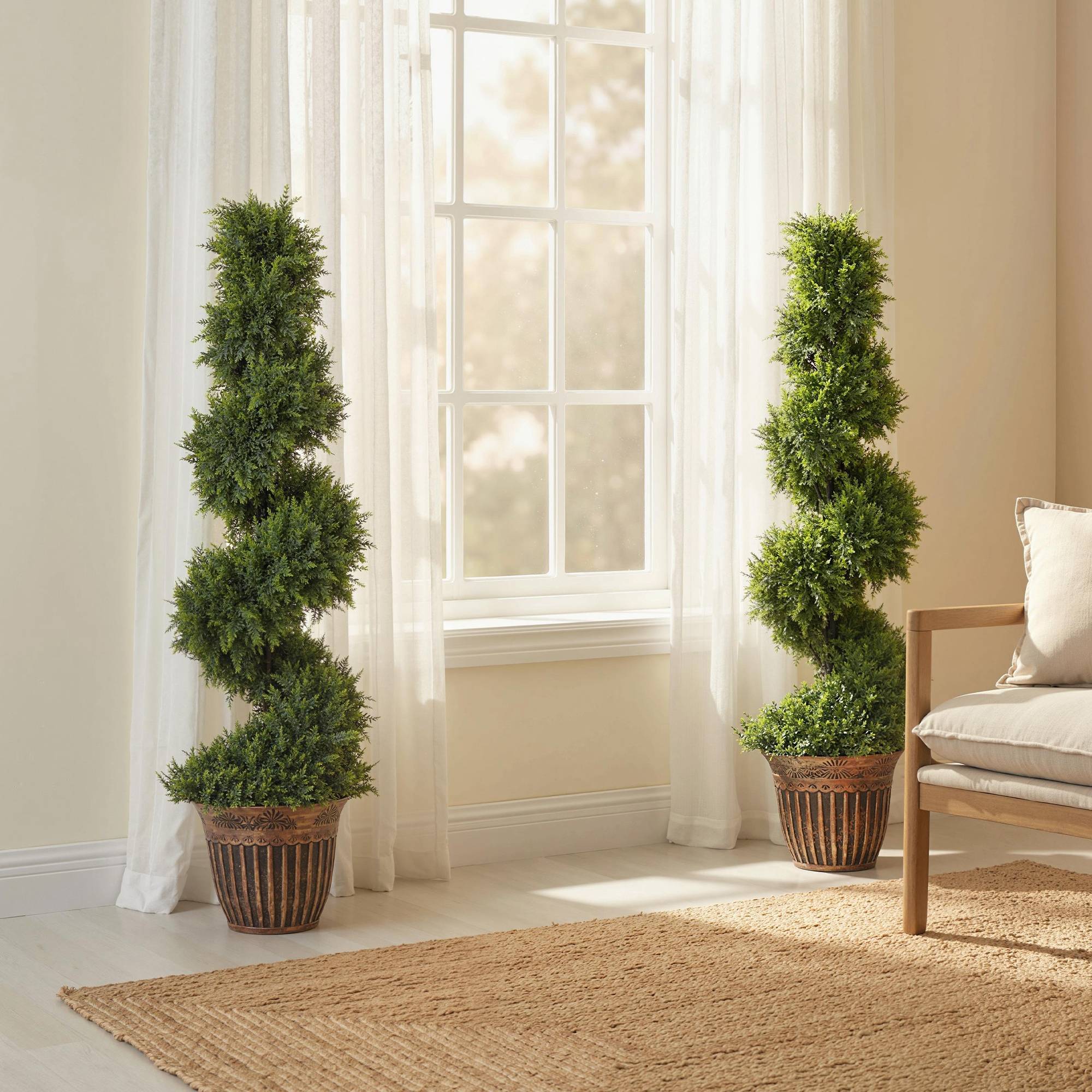 Cyprès en spirale, lot de 2 plantes artificielles, avec pot, 120 cm, vert - Image 4