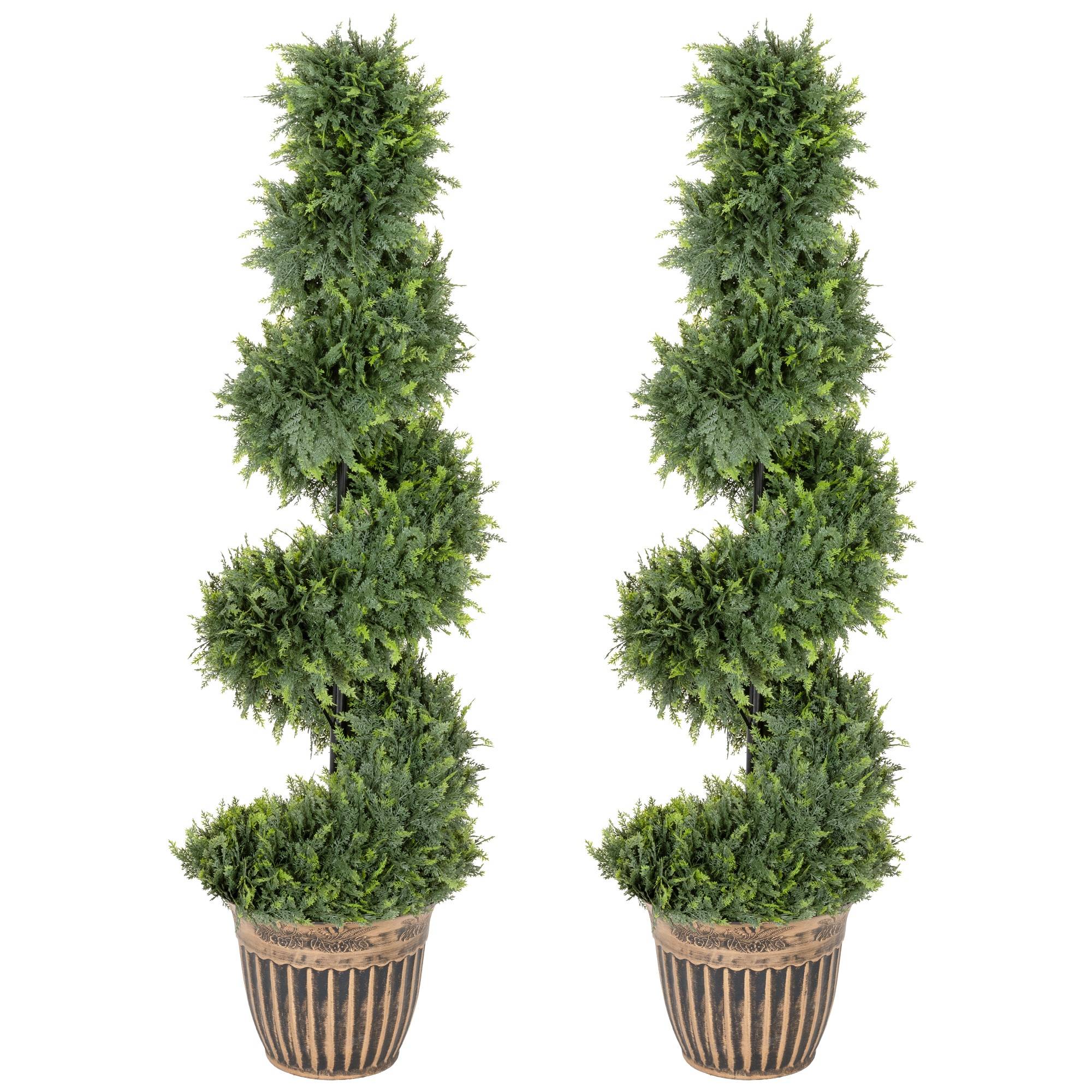 Cyprès en spirale, lot de 2 plantes artificielles, avec pot, 120 cm, vert - Image 2