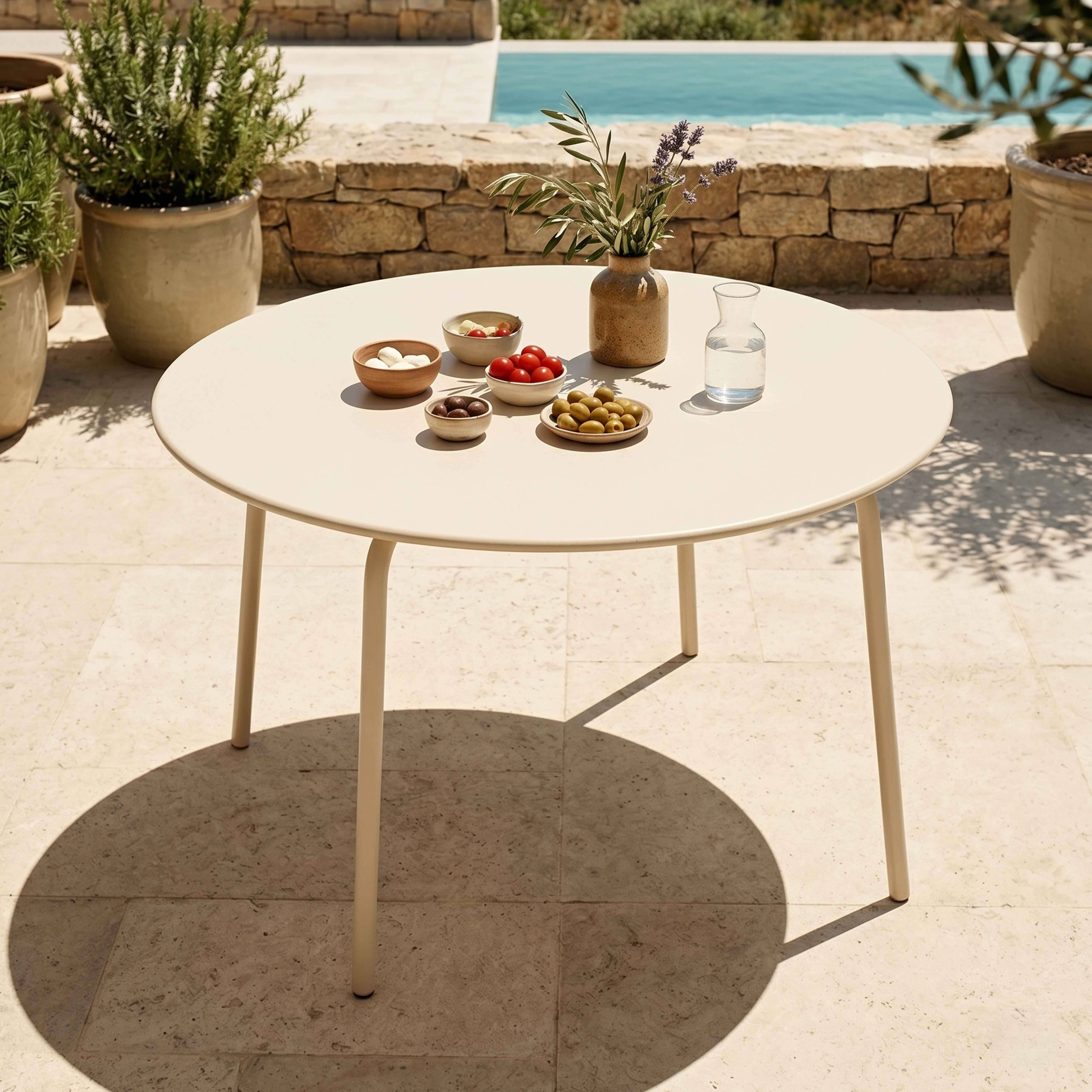 Oviala - Ensemble table de jardin ronde et 6 chaises en métal ivoire Palavas - Oviala - Imagen 4