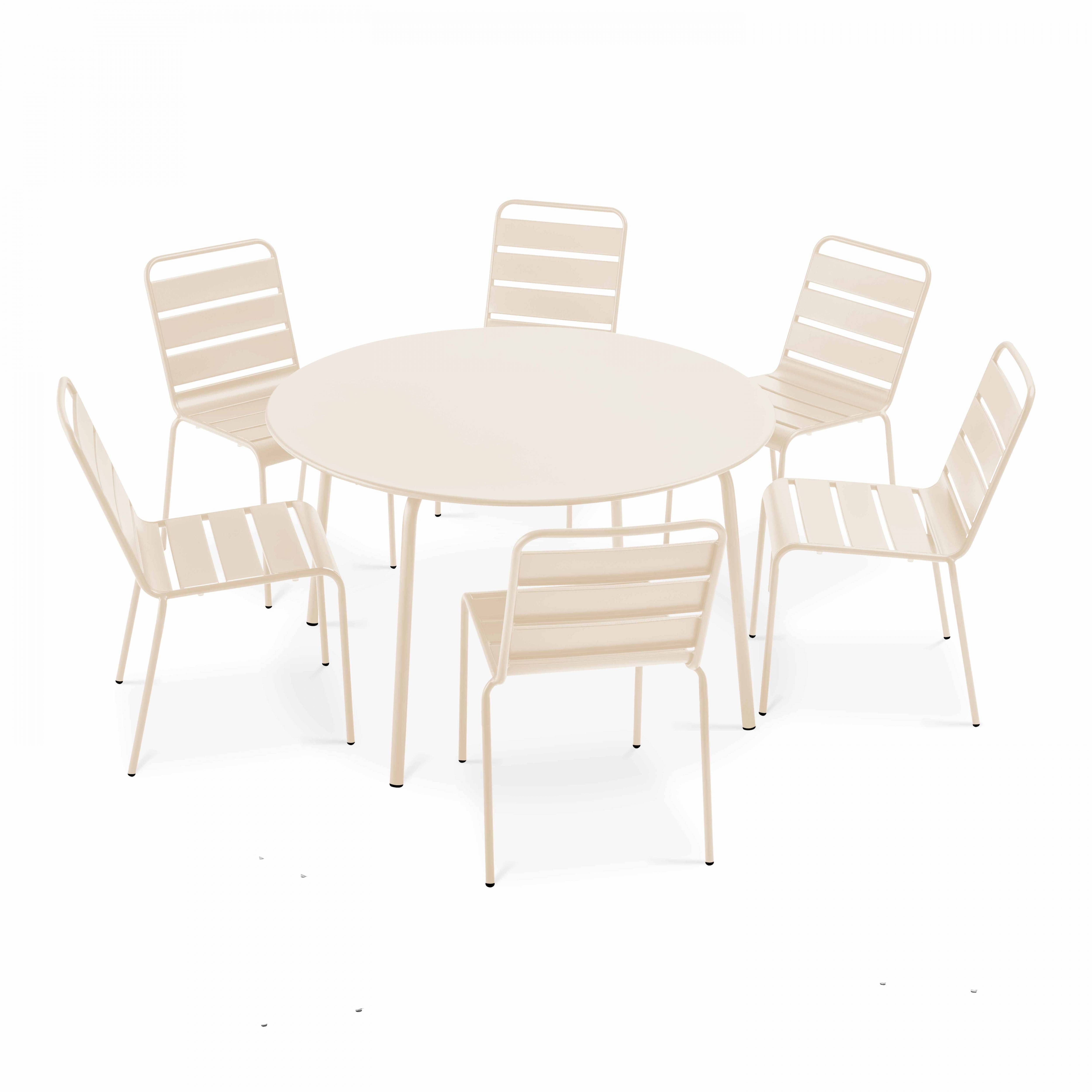 Oviala - Ensemble table de jardin ronde et 6 chaises en métal ivoire Palavas - Oviala - Imagen 1