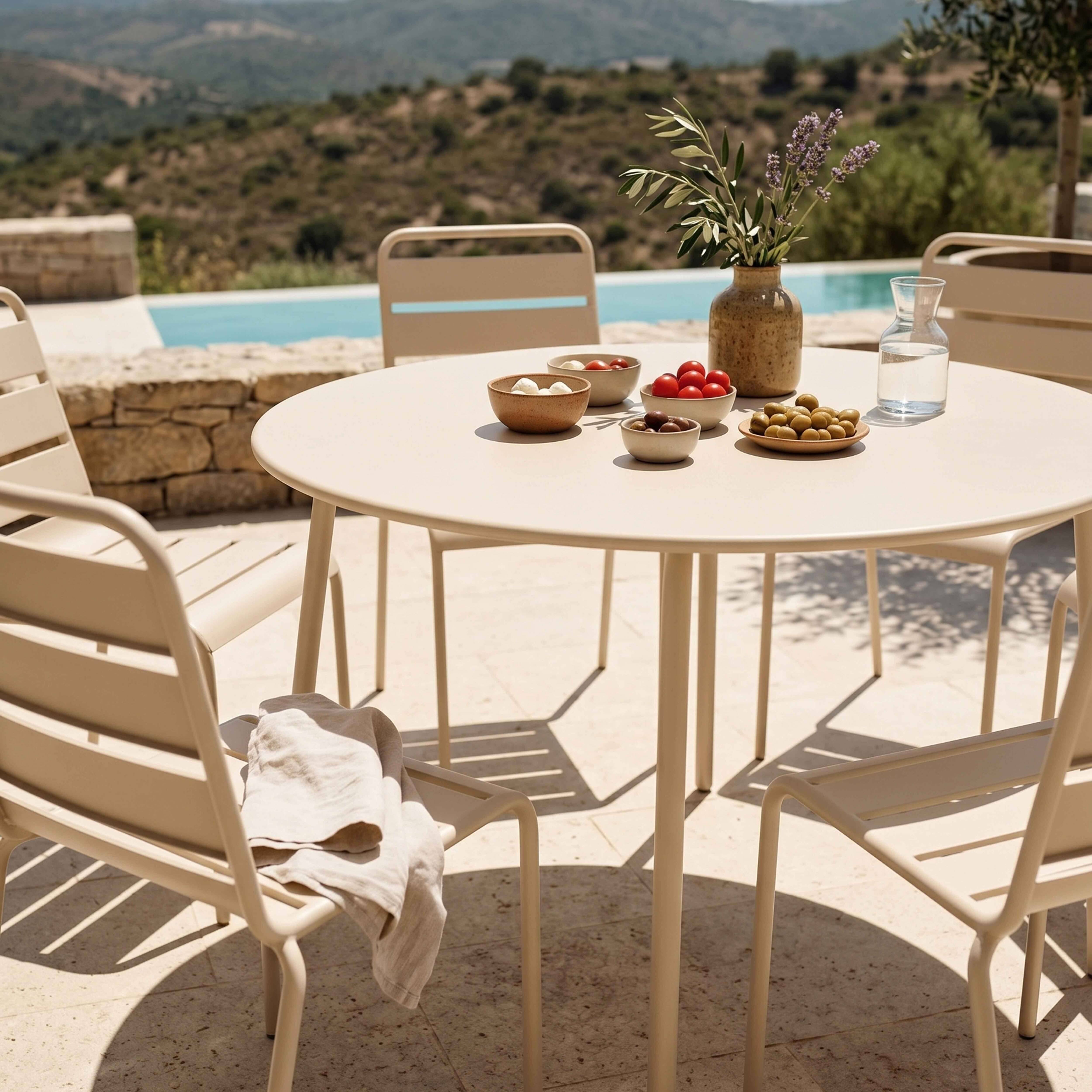 Oviala - Ensemble table de jardin ronde et 6 chaises en métal ivoire Palavas - Oviala - Imagen 3