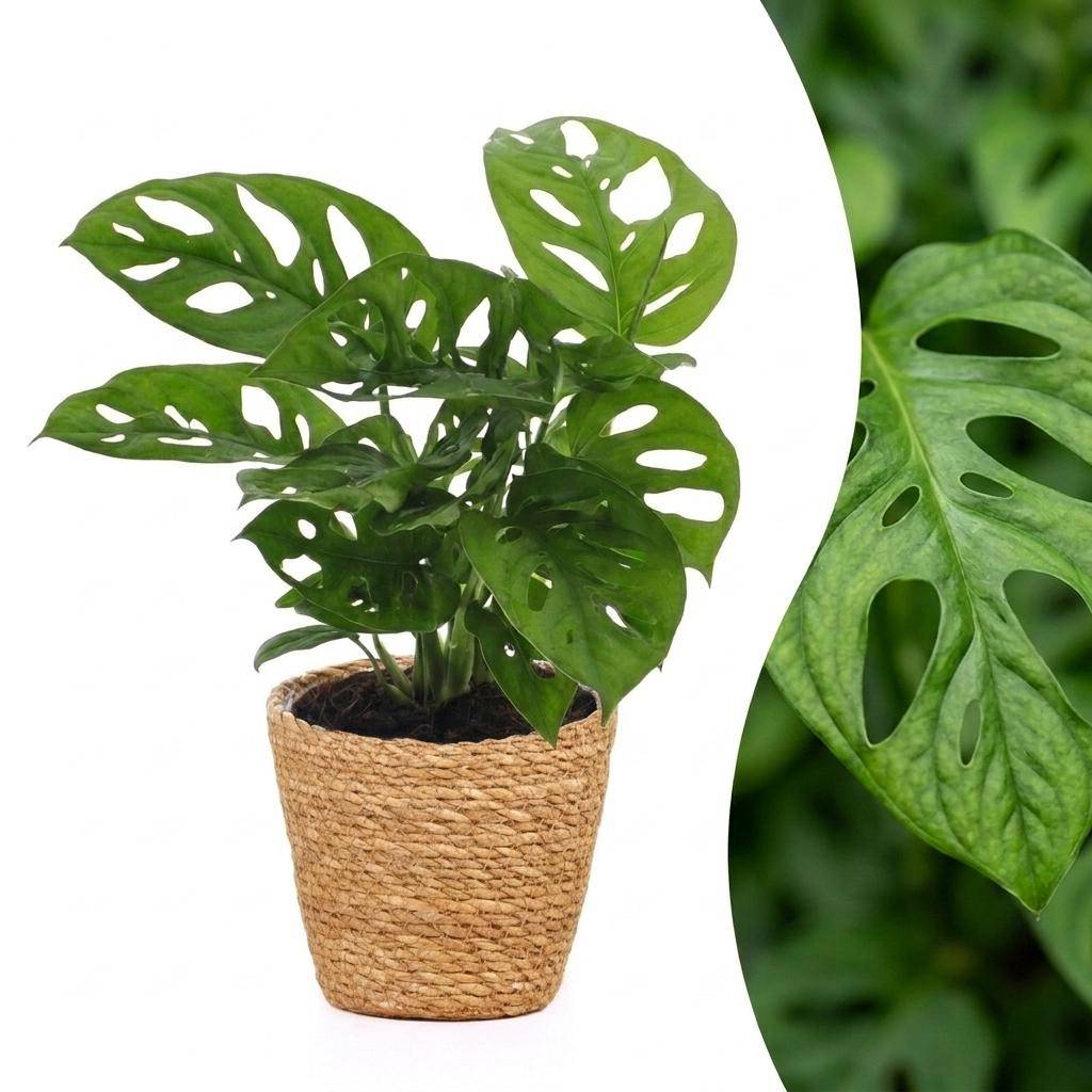 La Green Touch - Monstera adansonii - Monstera Monkey Mask - Panier en jonc de mer inclus - Pot Ø12 cm, H 25 cm - Image 1