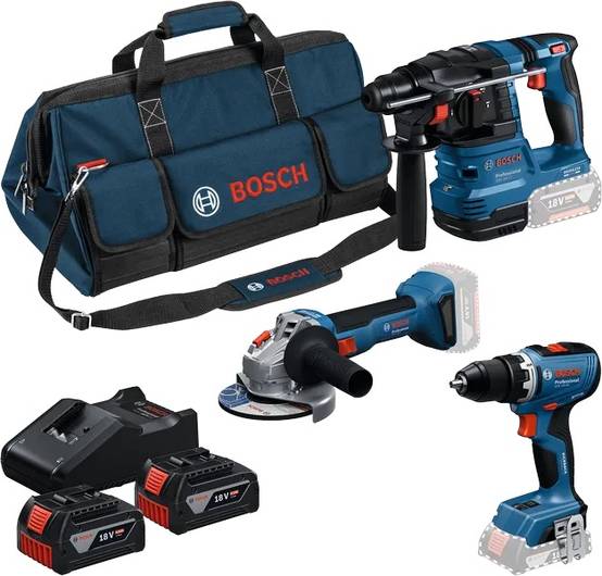 Bosch - Pack 3 outils 18V : Perceuse Visseuse GSR + Meuleuse GWS + Perforateur GBH + 2 batteries 4Ah + Chargeur | 0615A50094 - Bosch - Image 1