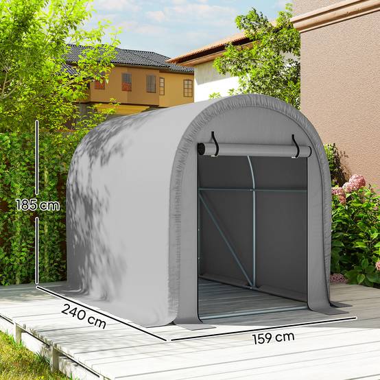 Abri moto vélo PE acier galvanisé protection intempéries 240x159x185cm gris clair - ComfortXL Outdoor Living - Image 5