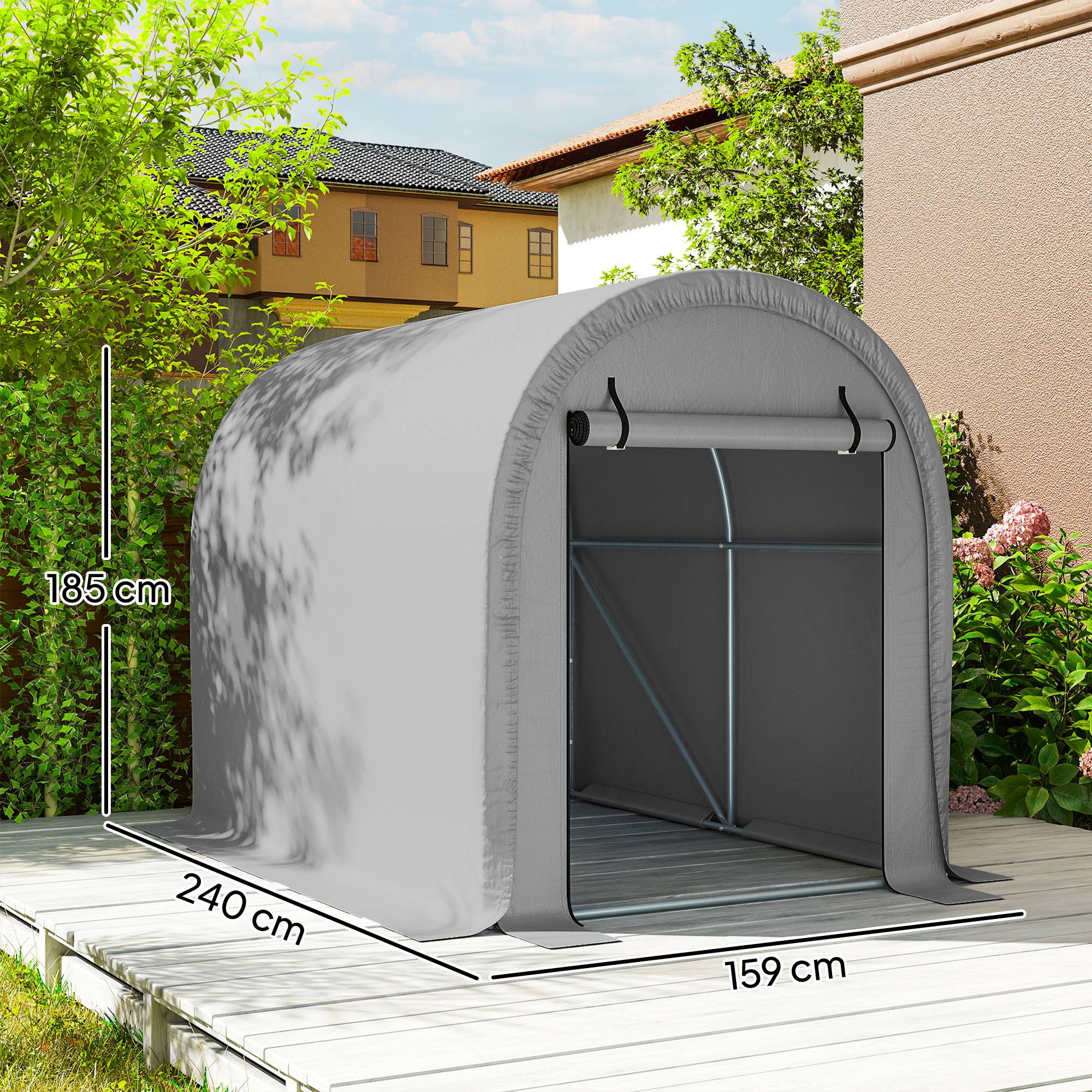 Abri moto vélo PE acier galvanisé protection intempéries 240x159x185cm gris clair - ComfortXL Outdoor Living - Image 5