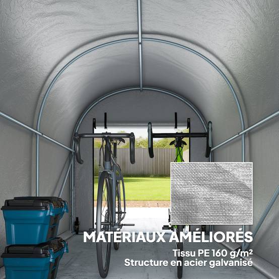 Abri moto vélo PE acier galvanisé protection intempéries 240x159x185cm gris clair - ComfortXL Outdoor Living - Image 6