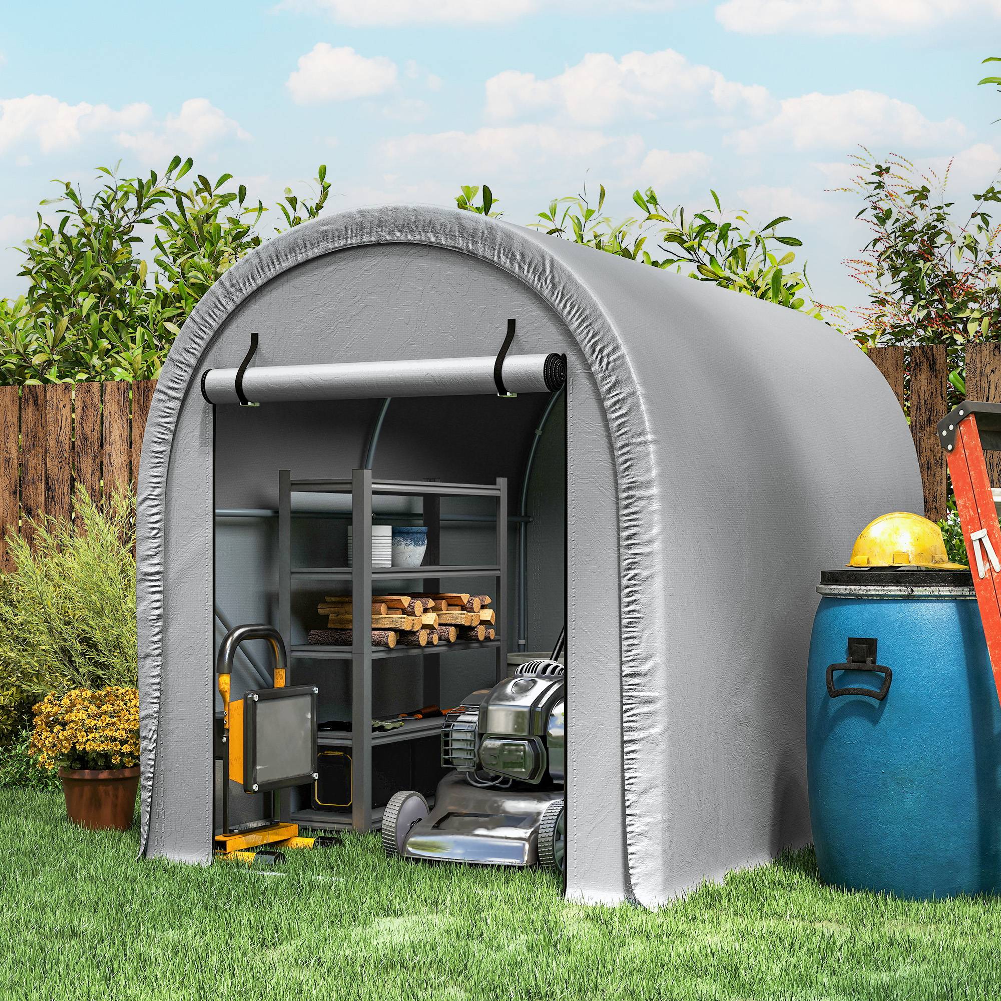 Abri moto vélo PE acier galvanisé protection intempéries 240x159x185cm gris clair - ComfortXL Outdoor Living - Image 4