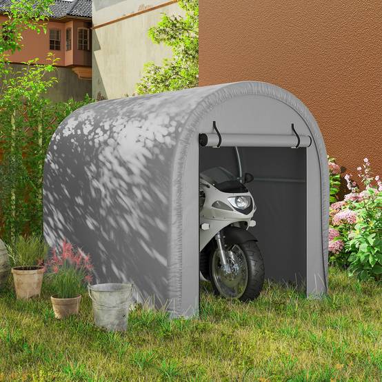 Abri moto vélo PE acier galvanisé protection intempéries 240x159x185cm gris clair - ComfortXL Outdoor Living - Image 10