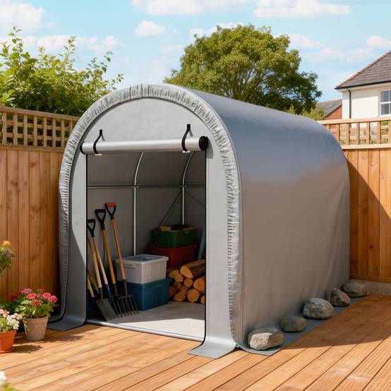 Abri moto vélo PE acier galvanisé protection intempéries 240x159x185cm gris clair - ComfortXL Outdoor Living - Image 9